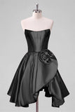 A-Line Red Strapless Corset Floral Homecoming Dress