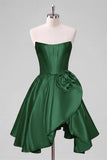 A-Line Red Strapless Corset Floral Homecoming Dress