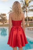 A-Line Red Strapless Corset Floral Homecoming Dress