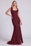 Champagne Mermaid Square Neck 3D Flowers Long Formal Dress with Slit