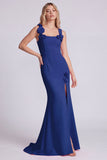 Champagne Mermaid Square Neck 3D Flowers Long Formal Dress with Slit