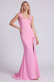 Champagne Mermaid Square Neck 3D Flowers Long Formal Dress with Slit
