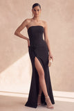 Black Strapless Mermaid Floral Long Formal Dress with Slit