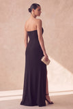 Black Strapless Mermaid Floral Long Formal Dress with Slit