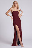 Black Strapless Mermaid Floral Long Formal Dress with Slit