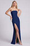 Black Strapless Mermaid Floral Long Formal Dress with Slit