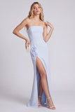 Black Strapless Mermaid Floral Long Formal Dress with Slit