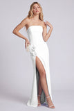 Black Strapless Mermaid Floral Long Formal Dress with Slit