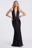 Cabernet Halter Neck Ruched Mermaid Long Formal Dress