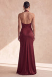 Cabernet Halter Neck Ruched Mermaid Long Formal Dress