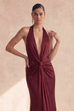 Cabernet Halter Neck Ruched Mermaid Long Formal Dress