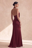 Cabernet Halter Neck Ruched Mermaid Long Formal Dress