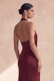 Cabernet Halter Neck Ruched Mermaid Long Formal Dress