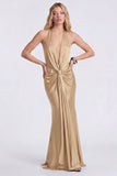 Cabernet Halter Neck Ruched Mermaid Long Formal Dress