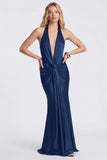 Cabernet Halter Neck Ruched Mermaid Long Formal Dress