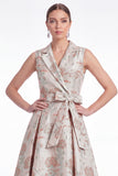 A-Line Pink Flower Notch Lapel Jacquard Long Mother Of the Bride Dress with Belt