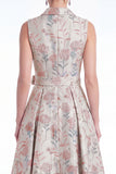 A-Line Pink Flower Notch Lapel Jacquard Long Mother Of the Bride Dress with Belt