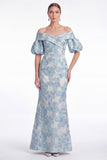 Off the Shoulder Mermaid Pink Flower Jacquard Long Mother Of the Bride Dress