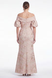 Off the Shoulder Mermaid Pink Flower Jacquard Long Mother Of the Bride Dress