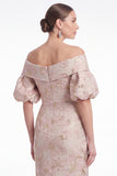 Off the Shoulder Mermaid Pink Flower Jacquard Long Mother Of the Bride Dress