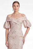 Off the Shoulder Mermaid Pink Flower Jacquard Long Mother Of the Bride Dress