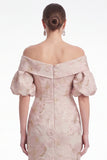 Off the Shoulder Mermaid Pink Flower Jacquard Long Mother Of the Bride Dress