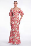 Off the Shoulder Mermaid Pink Flower Jacquard Long Mother Of the Bride Dress