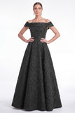 Off the Shoulder Blue A-Line Floral Jacquard Long Mother Of the Bride Dress