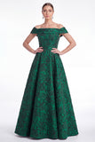 Off the Shoulder Blue A-Line Floral Jacquard Long Mother Of the Bride Dress