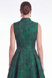 A-Line Green Flower Jacquard V-Neck Long Mother Of the Bride Dress