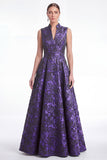 A-Line Green Flower Jacquard V-Neck Long Mother Of the Bride Dress