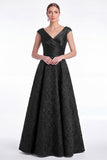 Plum Flower Jacquard A-Line V-Neck Long Mother Of the Bride Dress