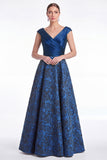 Plum Flower Jacquard A-Line V-Neck Long Mother Of the Bride Dress