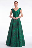 Plum Flower Jacquard A-Line V-Neck Long Mother Of the Bride Dress