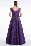 Plum Flower Jacquard A-Line V-Neck Long Mother Of the Bride Dress
