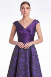 Plum Flower Jacquard A-Line V-Neck Long Mother Of the Bride Dress