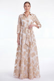 Champagne A-Line Jacquard Long Mother Of the Bride Dress with Belt
