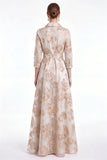 Champagne A-Line Jacquard Long Mother Of the Bride Dress with Belt