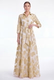 Champagne A-Line Jacquard Long Mother Of the Bride Dress with Belt