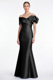Dusty Blue Satin Off the Shoulder Mermaid Long Mother Of the Bride Dress with 3D Flower