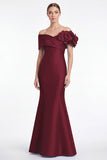 Dusty Blue Satin Off the Shoulder Mermaid Long Mother Of the Bride Dress with 3D Flower