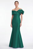 Dusty Blue Satin Off the Shoulder Mermaid Long Mother Of the Bride Dress with 3D Flower