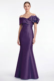 Dusty Blue Satin Off the Shoulder Mermaid Long Mother Of the Bride Dress with 3D Flower