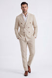 Beige 2 Piece Double Breasted Peak Lapel Men's Suits