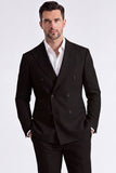 Beige 2 Piece Double Breasted Peak Lapel Men's Suits