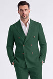 Beige 2 Piece Double Breasted Peak Lapel Men's Suits