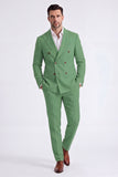Beige Peak Lapel Double Breasted 2 Piece Men's Suits