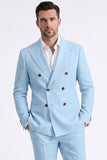 Beige 2 Piece Double Breasted Peak Lapel Men's Suits