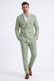 Beige Peak Lapel Double Breasted 2 Piece Men's Suits