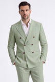 Beige 2 Piece Double Breasted Peak Lapel Men's Suits
